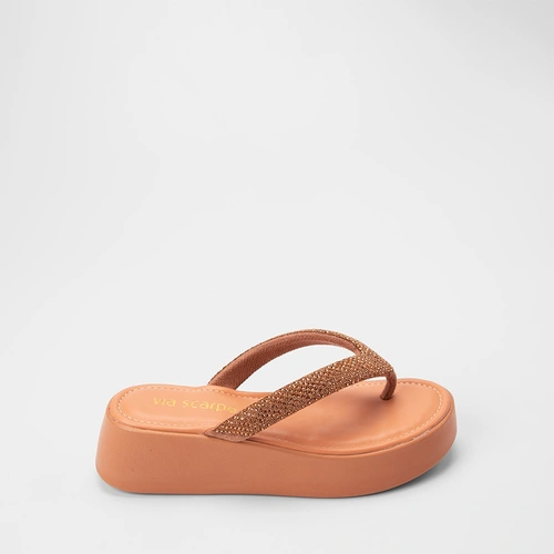 Tamanco Feminino Via Scarpa Flatform Tiras Strass Caramelo