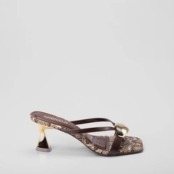 Tamanco Feminino Gabriela Detalhe Bold Textura Cobra Marrom