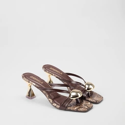 Tamanco Feminino Gabriela Detalhe Bold Textura Cobra Marrom