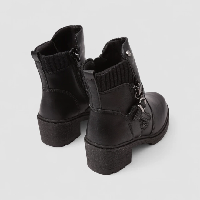 Bota Coturno Infantil Pink Cats Zíper Fivela Preto