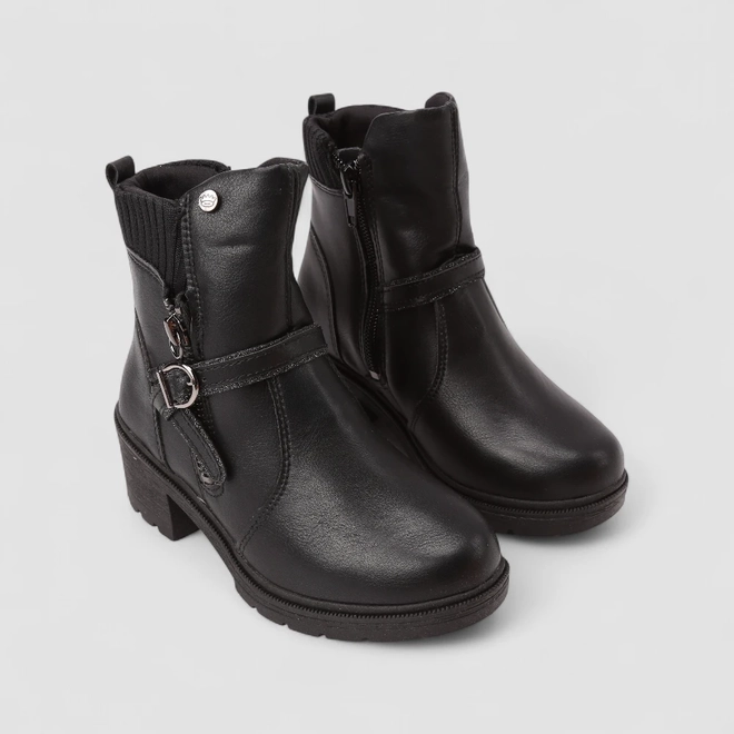 Bota Coturno Infantil Pink Cats Zíper Fivela Preto