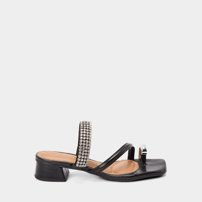 Tamanco Feminino Vizzano Salto Bloco Baixo Strass Preto