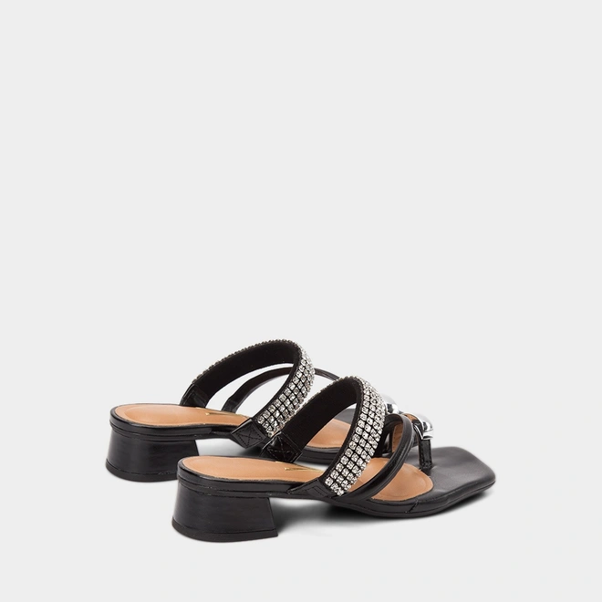 Tamanco Feminino Vizzano Salto Bloco Baixo Strass Preto