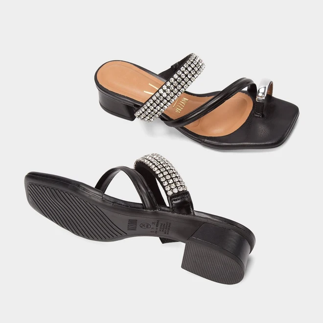 Tamanco Feminino Vizzano Salto Bloco Baixo Strass Preto