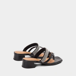 Tamanco Feminino Vizzano Salto Bloco Baixo Strass Preto