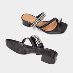 Tamanco Feminino Vizzano Salto Bloco Baixo Strass Preto