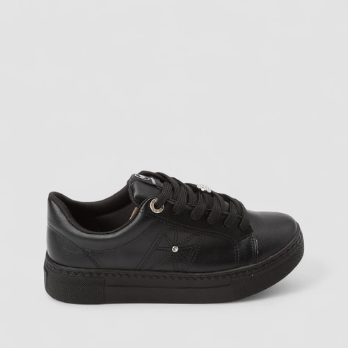 Tênis Casual Feminino Via Marte Pespontos Detalhe Metalizado Preto