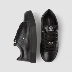 Tênis Casual Feminino Via Marte Pespontos Detalhe Metalizado Preto