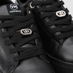 Tênis Casual Feminino Via Marte Pespontos Detalhe Metalizado Preto