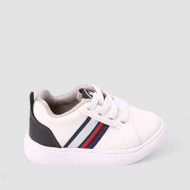 Tênis Casual Bebê Molekinho Detalhe Listras Branco