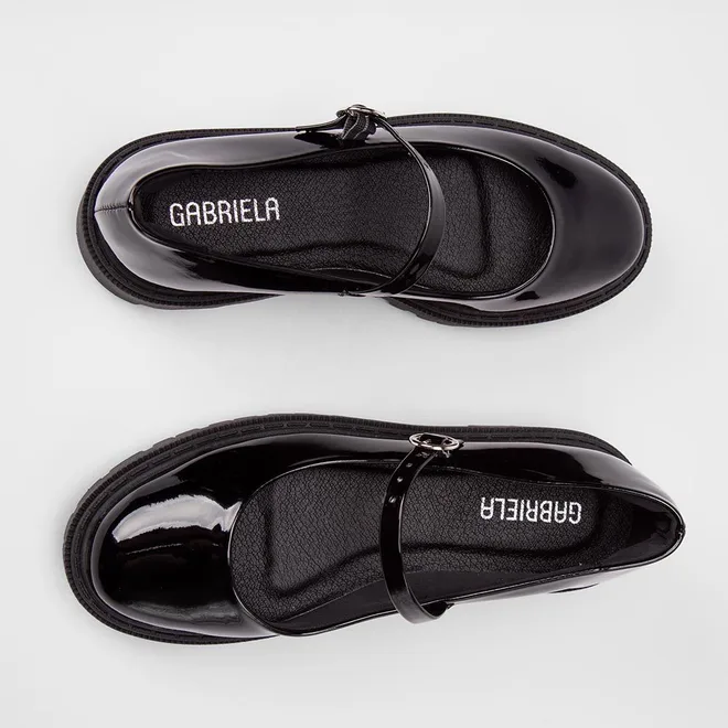 Mocassim Boneca Feminino Gabriela Tratorado Verniz Preto