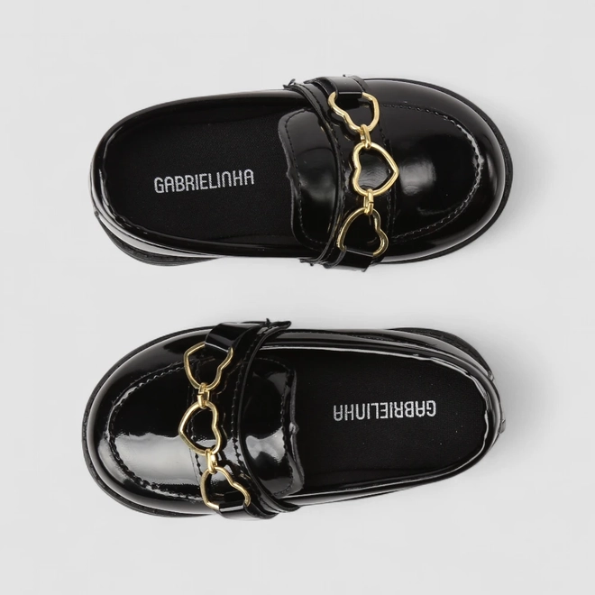 Mocassim Infantil Gabrielinha Detalhe Corações Preto