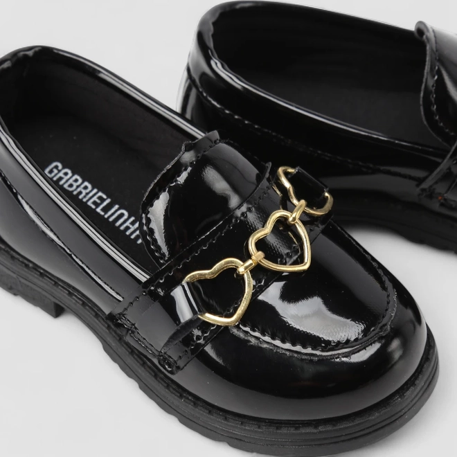 Mocassim Infantil Gabrielinha Detalhe Corações Preto