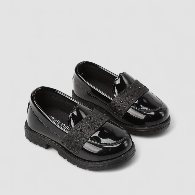 Mocassim Infantil Gabrielinha Verniz Glitter Preto