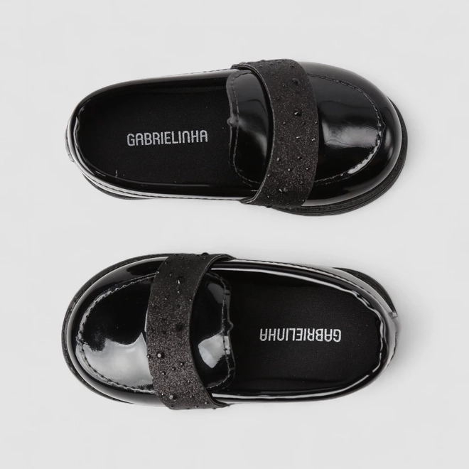 Mocassim Infantil Gabrielinha Verniz Glitter Preto