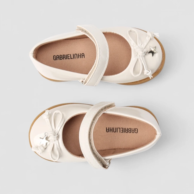 Sapatilha Bebê Gabrielinha Boneca Verniz Laço Off White