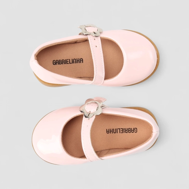 Sapatilha Infantil Gabrielinha Verniz Fivela Flor Rosa