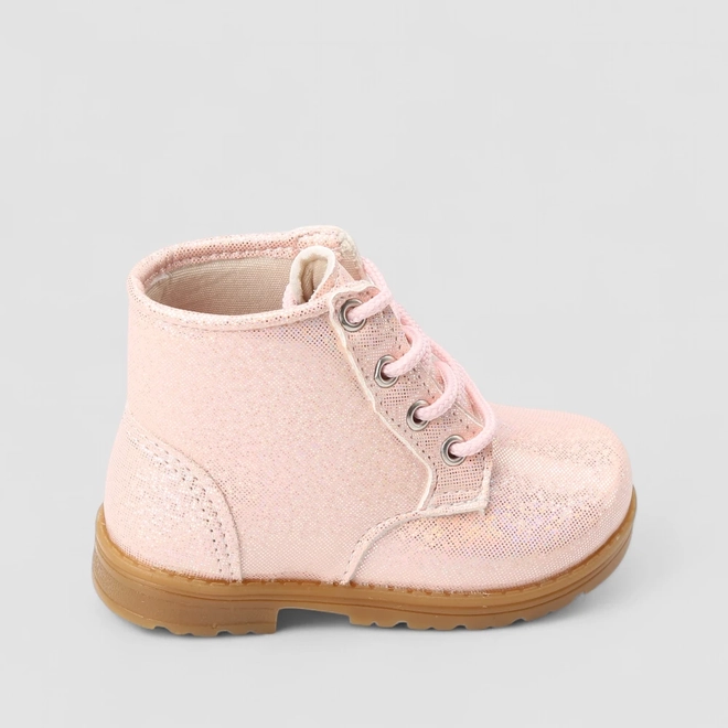 Bota Coturno Bebê Gabrielinha Holográfico Glitter Rosa