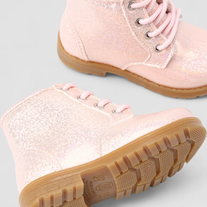 Bota Coturno Bebê Gabrielinha Holográfico Glitter Rosa