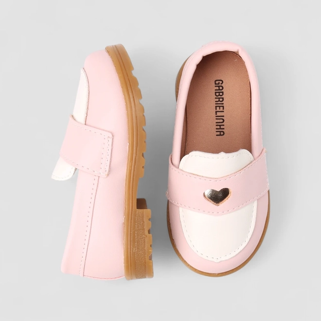 Mocassim Infantil Gabrielinha Detalhe Coração Rosa