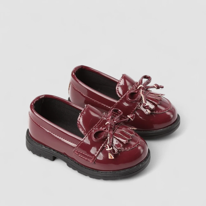 Mocassim Bebê Gabrielinha Detalhe Laço Verniz Vinho