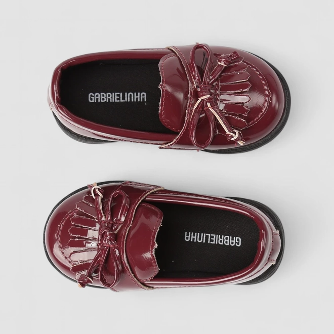 Mocassim Bebê Gabrielinha Detalhe Laço Verniz Vinho