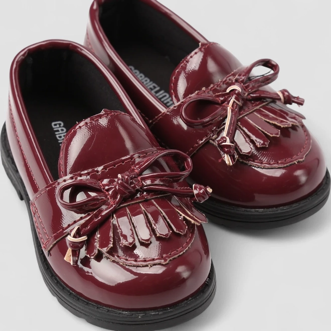 Mocassim Bebê Gabrielinha Detalhe Laço Verniz Vinho