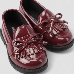 Mocassim Bebê Gabrielinha Detalhe Laço Verniz Vinho