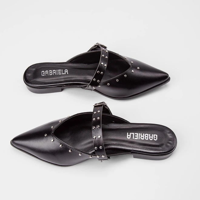 Mule Boneca Feminino Gabriela Detalhe Rebite Preto