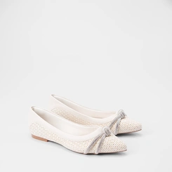 Sapatilha Feminina Gabriela Ráfia Detalhe Nó & Strass Off White