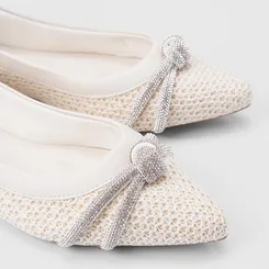 Sapatilha Feminina Gabriela Ráfia Detalhe Nó & Strass Off White