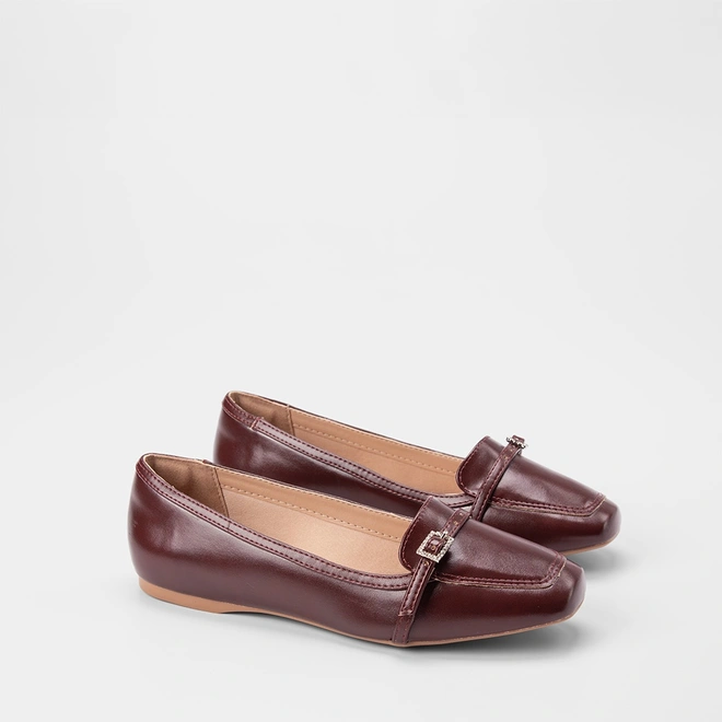 Sapatilha Feminina Gabriela Enfeite Fivela & Strass Vinho
