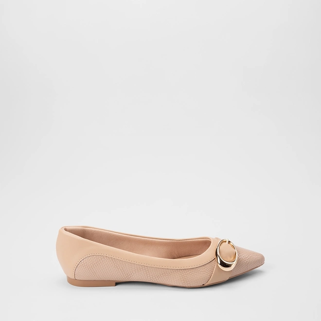 Sapatilha Feminina Gabriela Textura Croco Enfeite Fivela Bege