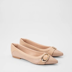 Sapatilha Feminina Gabriela Textura Croco Enfeite Fivela Bege