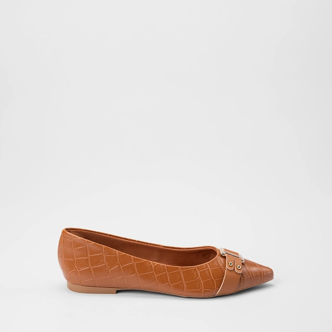Sapatilha Feminina Gabriela Enfeite Fivela Croco Caramelo