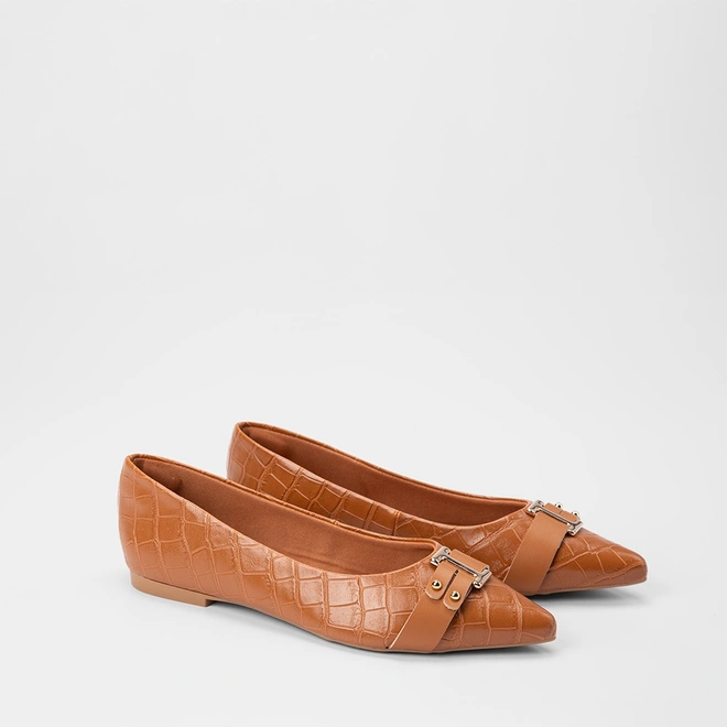 Sapatilha Feminina Gabriela Enfeite Fivela Croco Caramelo