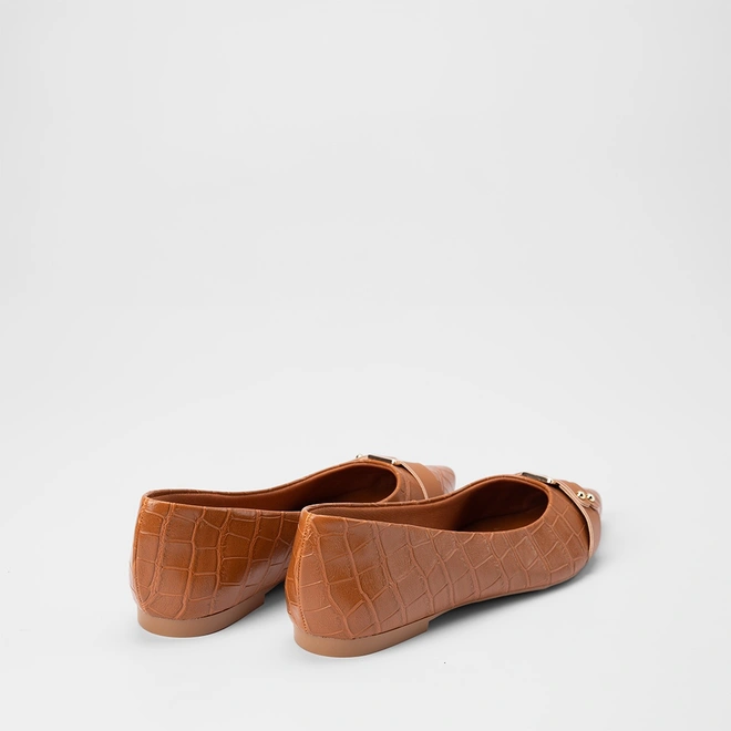 Sapatilha Feminina Gabriela Enfeite Fivela Croco Caramelo