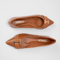 Sapatilha Feminina Gabriela Enfeite Fivela Croco Caramelo