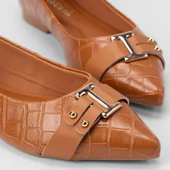 Sapatilha Feminina Gabriela Enfeite Fivela Croco Caramelo