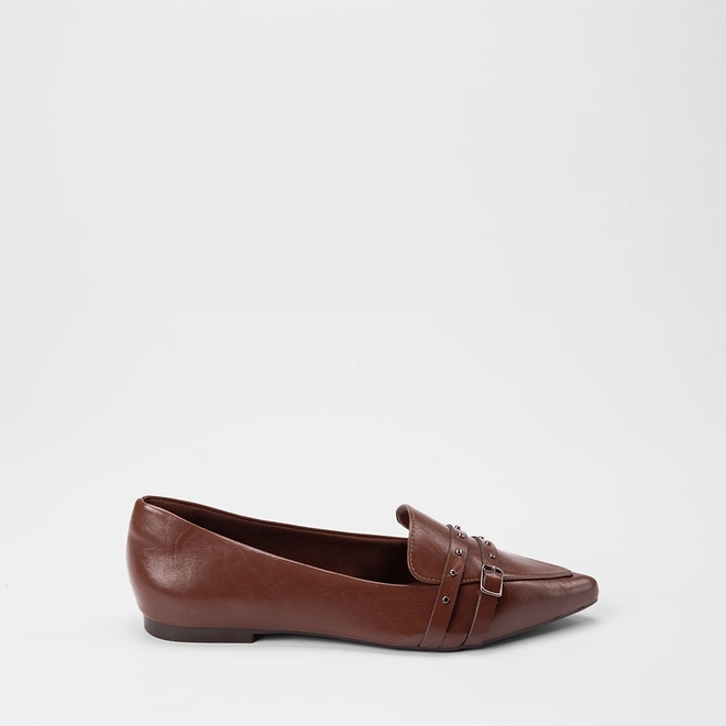 Sapatilha Feminina Gabriela Enfeite Fivela & Tachas Marrom