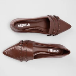 Sapatilha Feminina Gabriela Enfeite Fivela & Tachas Marrom