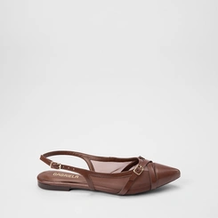 Sapatilha Slingback Feminina Gabriela Enfeite Fivela Em Tela Marrom