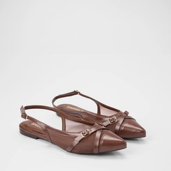 Sapatilha Slingback Feminina Gabriela Enfeite Fivela Em Tela Marrom