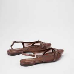Sapatilha Slingback Feminina Gabriela Enfeite Fivela Em Tela Marrom