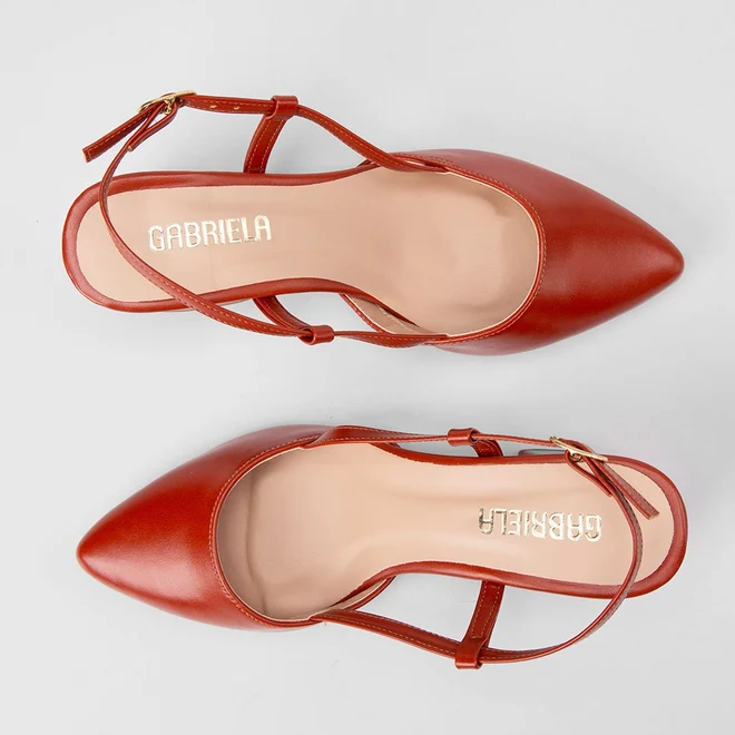 Scarpin Slingback Feminino Gabriela Salto Geométrico Vermelho