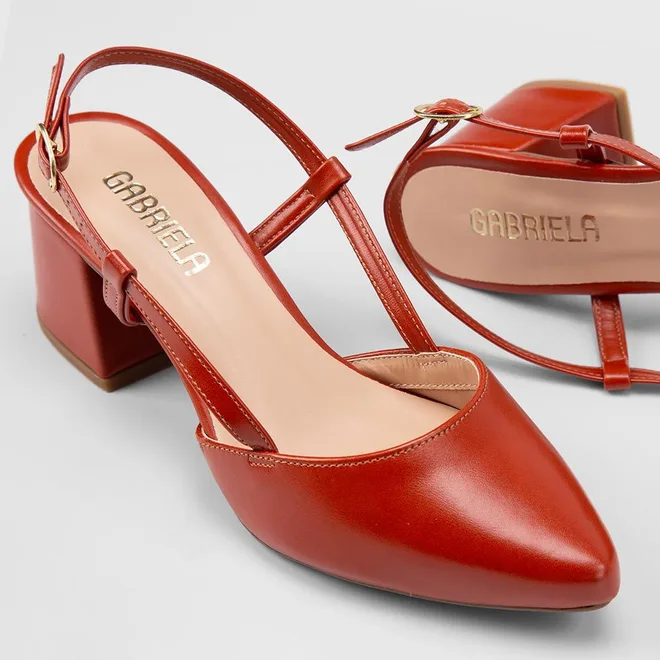 Scarpin Slingback Feminino Gabriela Salto Geométrico Vermelho
