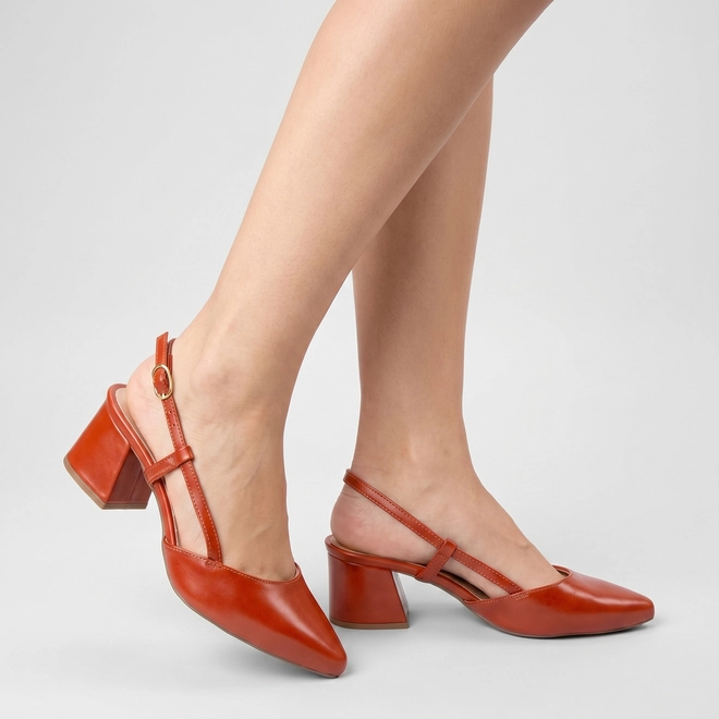 Scarpin Slingback Feminino Gabriela Salto Geométrico Vermelho