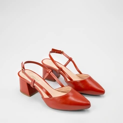 Scarpin Slingback Feminino Gabriela Salto Geométrico Vermelho