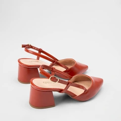 Scarpin Slingback Feminino Gabriela Salto Geométrico Vermelho