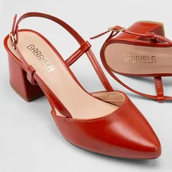 Scarpin Slingback Feminino Gabriela Salto Geométrico Vermelho